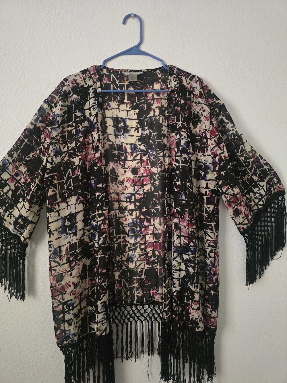 Chemistry Floral-Print Open Cardigan in Black, Cream & Purple